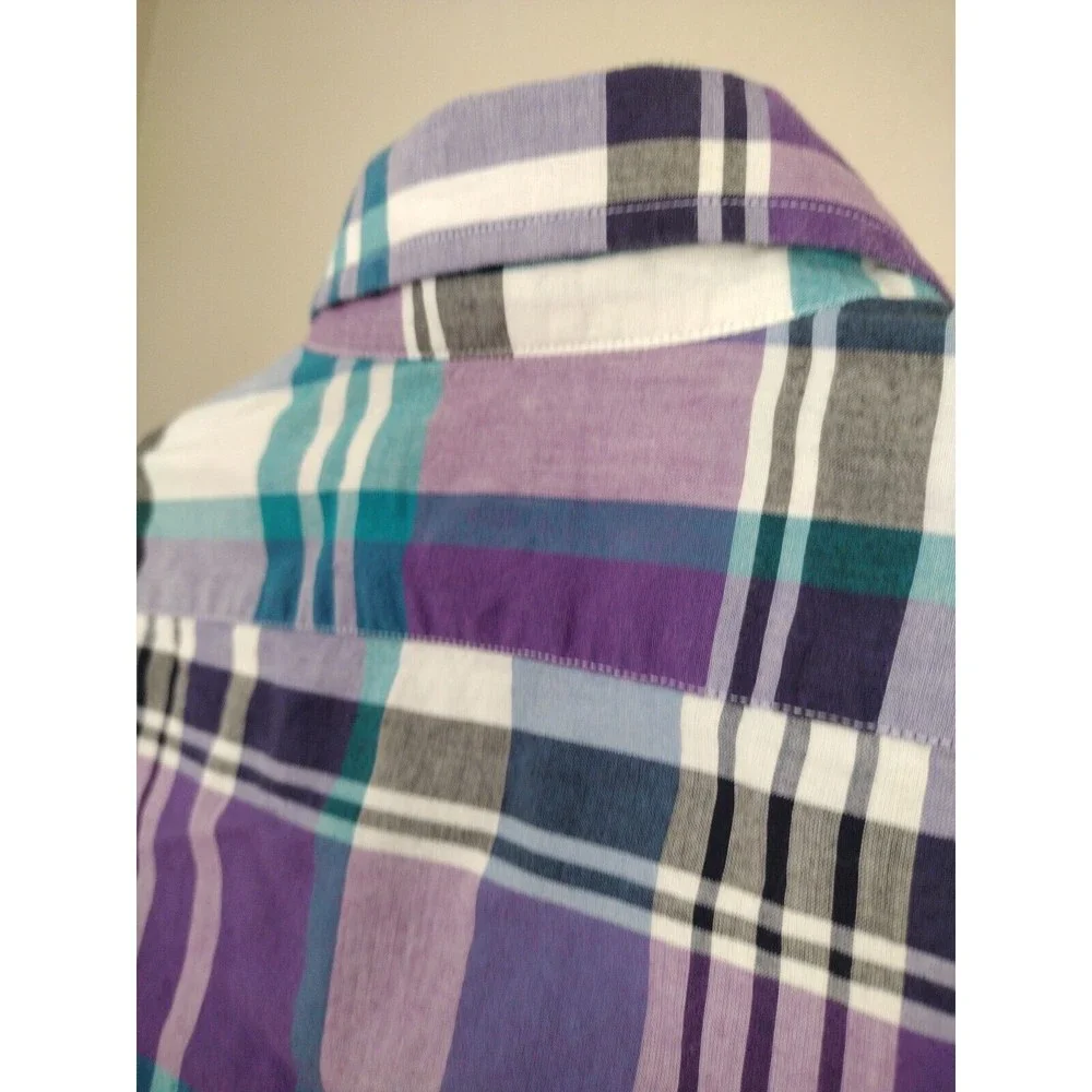 J.Crew Summer Plaid Shirt Mens Size S Purple Blue Long Sleeve Button Up